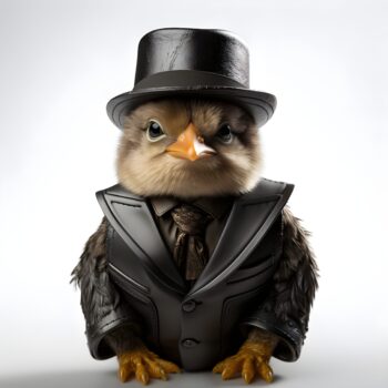 realistic baby chick dressed like godfather white background scaled e1739149337635